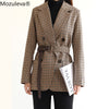 Mozuleva Vintage Houndstooth Women Blazer Sashes Double-breasted Plaid 2023 Female Suit Jacket Long Sleeve Pockets blaser femme