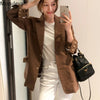 Mozuleva Women Cotton and Linen Suit Blazers 2022 Summer Casual Loose One Button Notched Vintage Pockets Blasic Jacket Tops