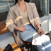 Mozuleva Women Cotton and Linen Suit Blazers 2022 Summer Casual Loose One Button Notched Vintage Pockets Blasic Jacket Tops