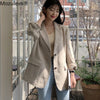 Mozuleva Women Cotton and Linen Suit Blazers 2022 Summer Casual Loose One Button Notched Vintage Pockets Blasic Jacket Tops