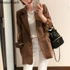 Mozuleva Women Cotton and Linen Suit Blazers 2022 Summer Casual Loose One Button Notched Vintage Pockets Blasic Jacket Tops