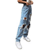 Ms show thin hole in Europe and the United States women jeans washing jeans trousers