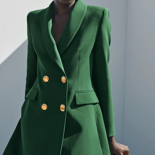 MsPretty Green Office Lady Wear Single Breasted Blazer Coat Vintage Long Sleeve Welt Pockets Chic Outfit 2023 Women's Clothing