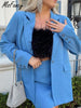 Msfancy Blue 2 Piece Set Women Skirt Blazer Suit Mujer 2023 Spring Elegant Lady Official Outfits