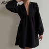 Msfancy Summer Black Mini Dress Women 2022 Elegant Deep V-neck Tunic Vestido De Mujer Korean Lantern Sleeve Robe