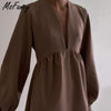 Msfancy Summer Black Mini Dress Women 2022 Elegant Deep V-neck Tunic Vestido De Mujer Korean Lantern Sleeve Robe