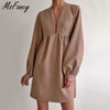 Msfancy Summer Black Mini Dress Women 2022 Elegant Deep V-neck Tunic Vestido De Mujer Korean Lantern Sleeve Robe
