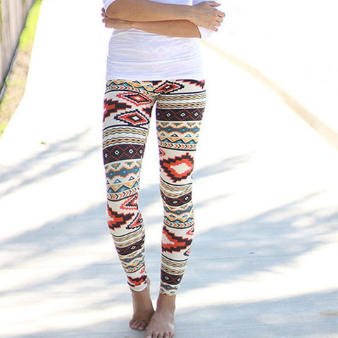Multi-Color Long Soft Pants Vintage Fashion Women Plus Size Tribal Aztec Print Leggings