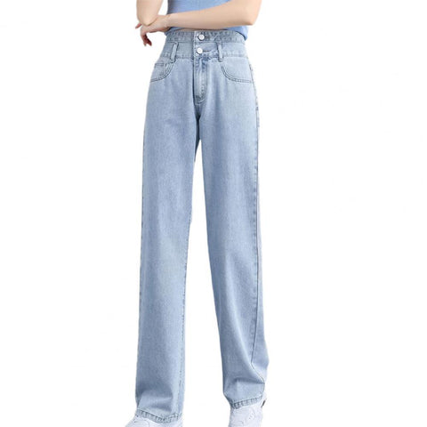 Multi  Pockets  Popular Loose Jeans Thin Denim High Waist Skin-friendly Straight Wide Leg Jeans Women Accessory for Work