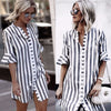 Muximux 2022 Summer Women Shirt Dresses Autumn Boho Casual Butterfly Sleeve Striped Midi Dress Shirt For Women Femme Vestido