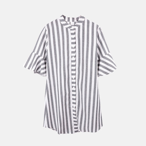 Muximux 2022 Summer Women Shirt Dresses Autumn Boho Casual Butterfly Sleeve Striped Midi Dress Shirt For Women Femme Vestido