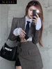 N GIRLS Women Blazer Jacket Skirt Set Suit 2 Pieces Crop Top Plaid  Chic Women  Office Lady Spring Autumn Female Suits