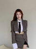 N GIRLS Women Blazer Jacket Skirt Set Suit 2 Pieces Crop Top Plaid  Chic Women  Office Lady Spring Autumn Female Suits