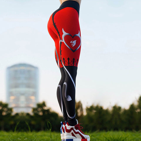 2022 Women Leggigns Heart Shape Digital Print Patchwork Fitness Legging Push Up Workout Plus Size Leggins Pants