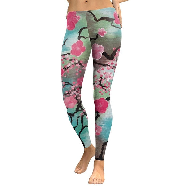 New Arrival 2022 Leggings Women Pink Plum Blossom Digital Print Fitness Leggins Plus Size Elastic Workout Pants Legging