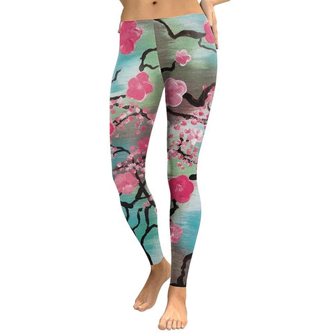 New Arrival 2022 Leggings Women Pink Plum Blossom Digital Print Fitness Leggins Plus Size Elastic Workout Pants Legging