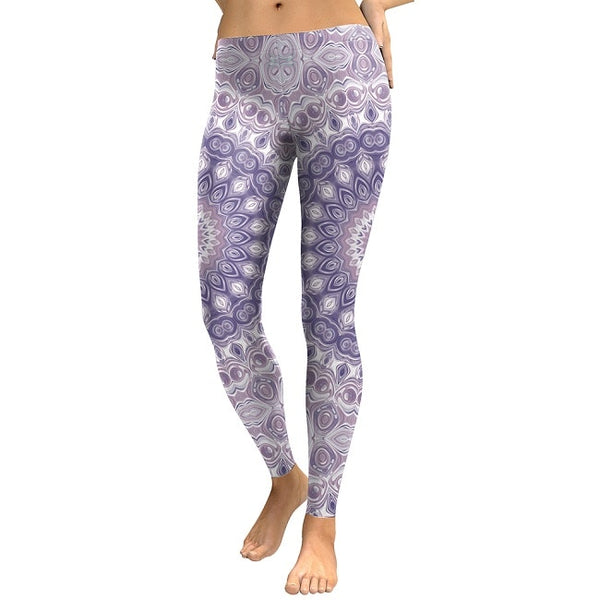 New Arrival Leggings Women Purple Mandala Flower Digital Printed Leggins Woman Slim Elastic Workout Plus Size Legging