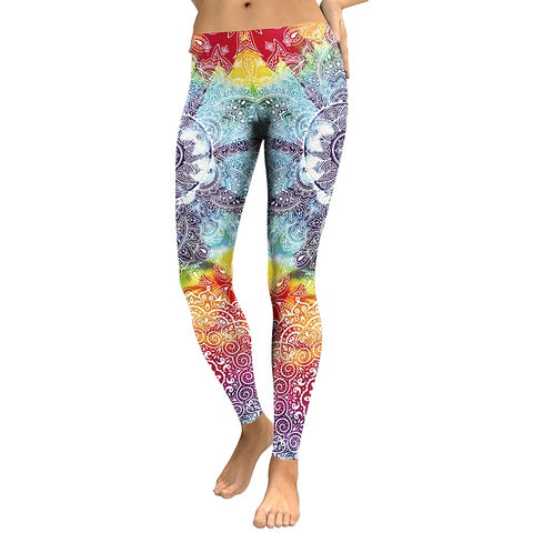 New Arrival Women Leggings Red mandala Aztec Round Ombre Leggins Fitness 3D Printed High Elasticity Pants Trousers