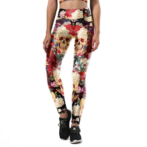 New Fashion Leggings Women Sporting Flower Skull Fitness Leggins 3D Printed Head Pattern Pants High Waist Trousers