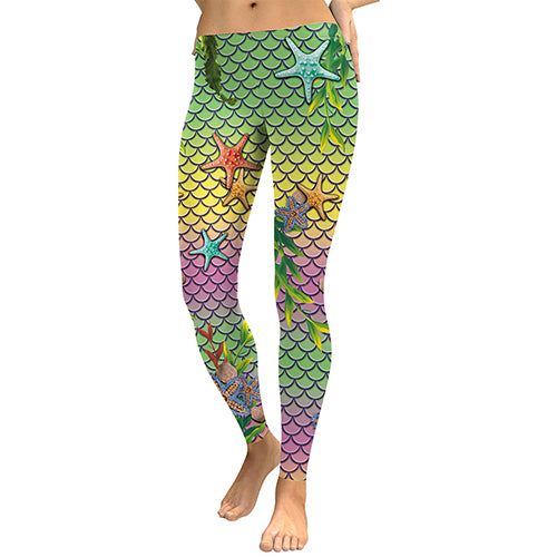 Summer Style Scale Women leggings 3D Printed Mermaid Plus Size Leggins Gradient Workout Leggins Pant Legging