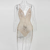 Sequined Summer Dress Female V Neck Backless Empire Hollow Out Mini Dresses Bodycon Club Sexy Dress Vestidos