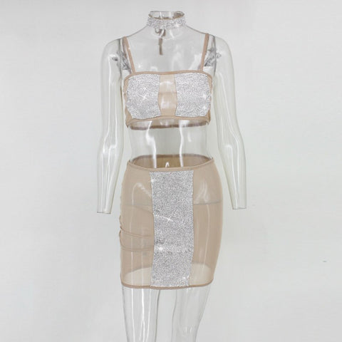 Crystal mesh patchwork Dress Women Spaghetti Strap Slash Neck Backless Bodycon sequin Mini Dresses Club Party Vestidos