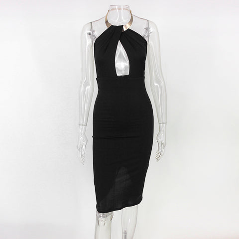 Hollow Out Halter Party Dresses Women Backless sexy Dress women Bodycon Bandage Midi Pencil night Club Dress vestidos