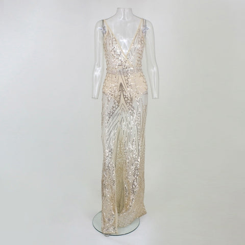 Sequins Women Maxi Dress Sleeveless High Split backless Long Dress Floor Length Bling sparkly Evening Party Dresses
