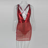 Sexy Hot Mesh Sleeveless Sequin Dress Women Deep V Neck Bodycon Club Wear Night Out Glitter Dresses For Party Vestidos