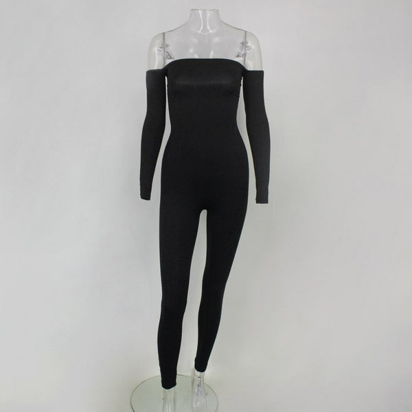 Sexy Off Shoulder Jumpsuits Women Long Sleeve stretchy solid Rompers Jumpsuit Female Elastic women Overalls