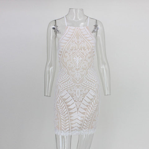 women dress white sexy slim Halter flounce Hollow Out lace vestidos bandage package hip bodycon dresses whole