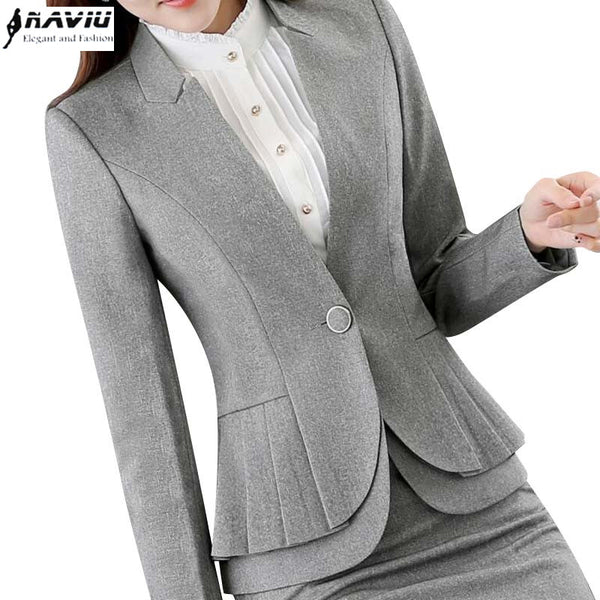 NAVIU Elegant and Women Blazers Autumn Temperament Long-Sleeve Black Gray Jacket Office Ladies Work Wear Coat
