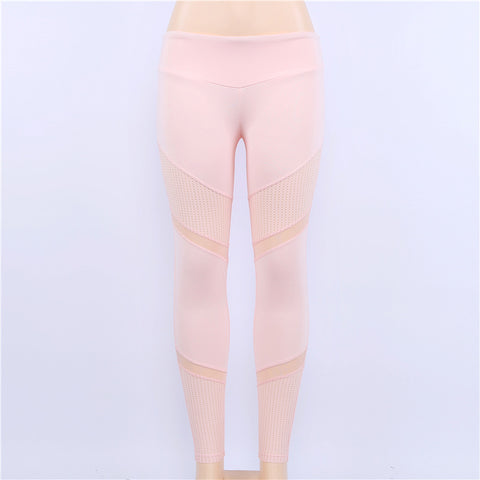 New Fashion Women Pink Leggings Bodycon Mesh Patchwork Elastic Workout Slim Fit GYMs Yoging Sporting Leggins