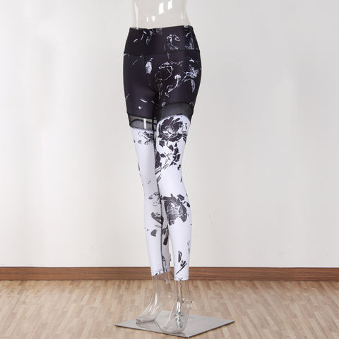New Women Fashion Mesh Leggins 3D Digital Printing Sexy Slim Fit Black White Patchwork Fitness Leggings Size S-XL