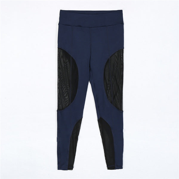 New Women Mesh Patchwork Blue Transparent Leggins Sexy Slim Fit Yoging GYMs Workout Sportwear Activewear Leggings
