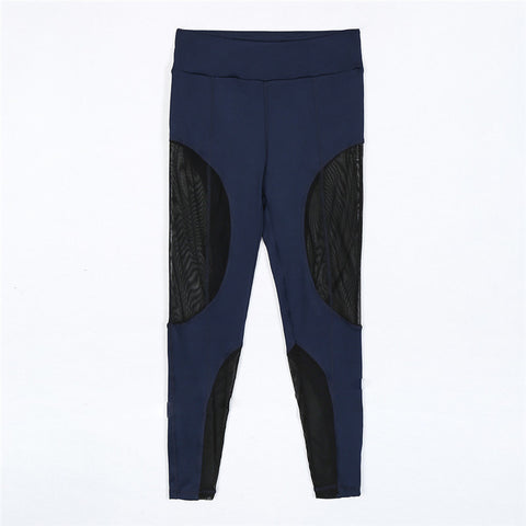 New Women Mesh Patchwork Blue Transparent Leggins Sexy Slim Fit Yoging GYMs Workout Sportwear Activewear Leggings