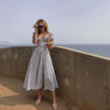 NCLAGEN Women Clothing Summer Sexy  Bubble Sleeve Floral Lace-up High Split Long Dress Vestdio Vintage Korean Elegant