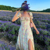 NCLAGEN Women Clothing Summer Sexy  Bubble Sleeve Floral Lace-up High Split Long Dress Vestdio Vintage Korean Elegant