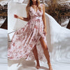 NEDEINS Summer Women Print V Neck Split Maxi Dress Floral Spaghetti Strap Party Chiffon Elegant Casual Dresses Beach