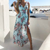 NEDEINS Summer Women Print V Neck Split Maxi Dress Floral Spaghetti Strap Party Chiffon Elegant Casual Dresses Beach