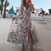NEDEINS Summer Women Print V Neck Split Maxi Dress Floral Spaghetti Strap Party Chiffon Elegant Casual Dresses Beach