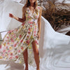 NEDEINS Summer Women Print V Neck Split Maxi Dress Floral Spaghetti Strap Party Chiffon Elegant Casual Dresses Beach