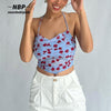 NEONBABIPINK Floral Print Blue Chiffon Crop Top Sexy Cute Camisole Summer Clothes for Women Open Back Halter Tops N76-BB10