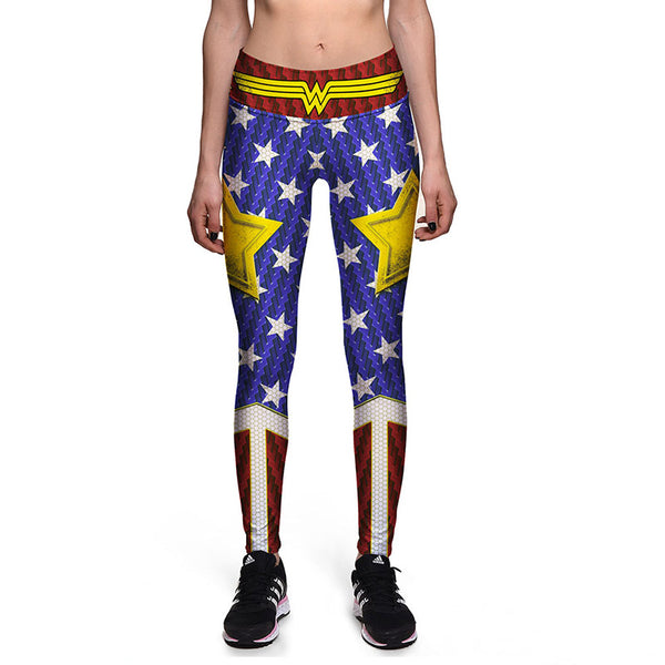 NEW Arrival 0080 Sexy Girl Old Glory The Avengers Wonder Woman Star 3D Prints High Waist Workout Fitness Women Leggings Pants