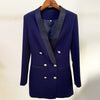 Design Long Blazer Dress 2022 Gold Button Double Breasted Satin Shawl Collar Luxur Women Jackets Dress Blazers Suit