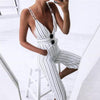 NEW Summer Sleeveless Backless Long Jumpsuit Women Strap Vertical Striped Jumpsuit Rompers #G