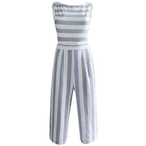 NEW Women Sleeveless Striped Jumpsuit Casual Clubwear Wide Leg Pants Outfit Rompers #GH