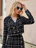 NEW2023 Office plaid women blazer coat green Elegant high waist split female mini skirt lapel long sleeve button blazers