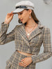 NEW2023 Office plaid women blazer coat green Elegant high waist split female mini skirt lapel long sleeve button blazers