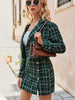 NEW2023 Office plaid women blazer coat green Elegant high waist split female mini skirt lapel long sleeve button blazers